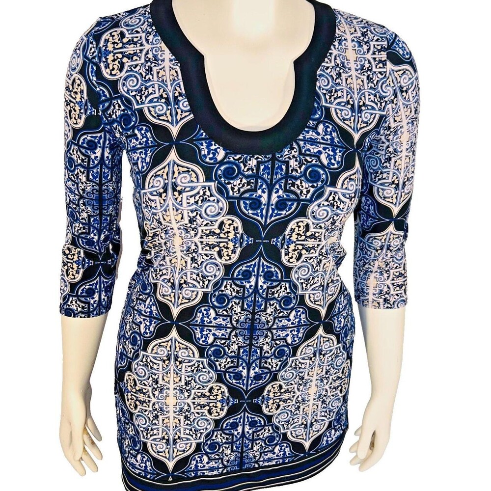 White House Black Market Women's Black and Blue Blouse - Picture 2 of 8